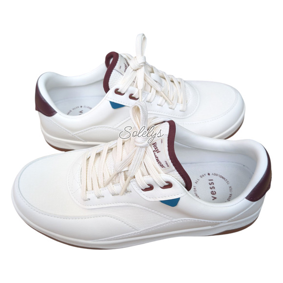 Vessi Courtside Classic Men 10 Waterproof Off White Mahogany Red Lace Up Sneaker - Picture 10 of 10